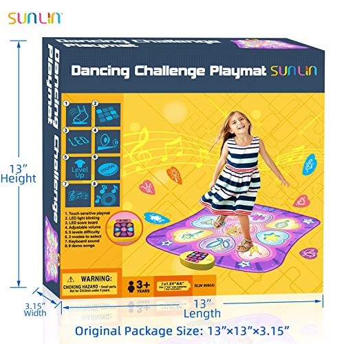 Dance Mat, Electronic Musical Play Mats Pink Dance Pad with LED Lights,  Dance Game Toy Gift for Kids with 5 Game Modes, Christmas Birthday Gifts  for 3 4 5 6 7 8 9 10 Year Old Girls Toys 