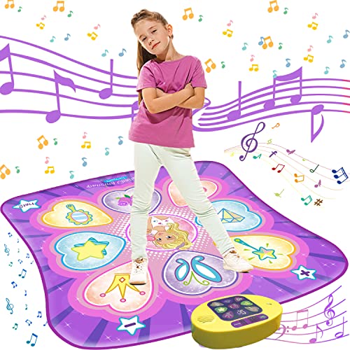 SUNLIN Dance Mat Toys for Girls Ages 3-10 | Dance Pad with LED Lights, Adjustable Volume, 9 Built-in Music, 7 Game Modes, 5 Challenge Levels | Christmas Birthday Gifts for 3 4 5 6 7 8+ Years Old Girl